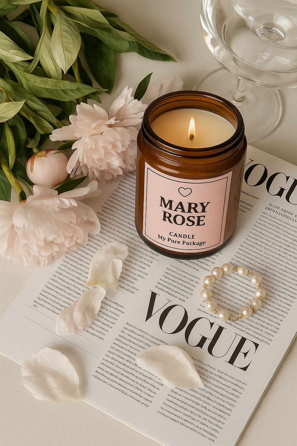 Mary Rose candle by My Pure Package – handmade rose-scented soy candle for self-care and relaxation.