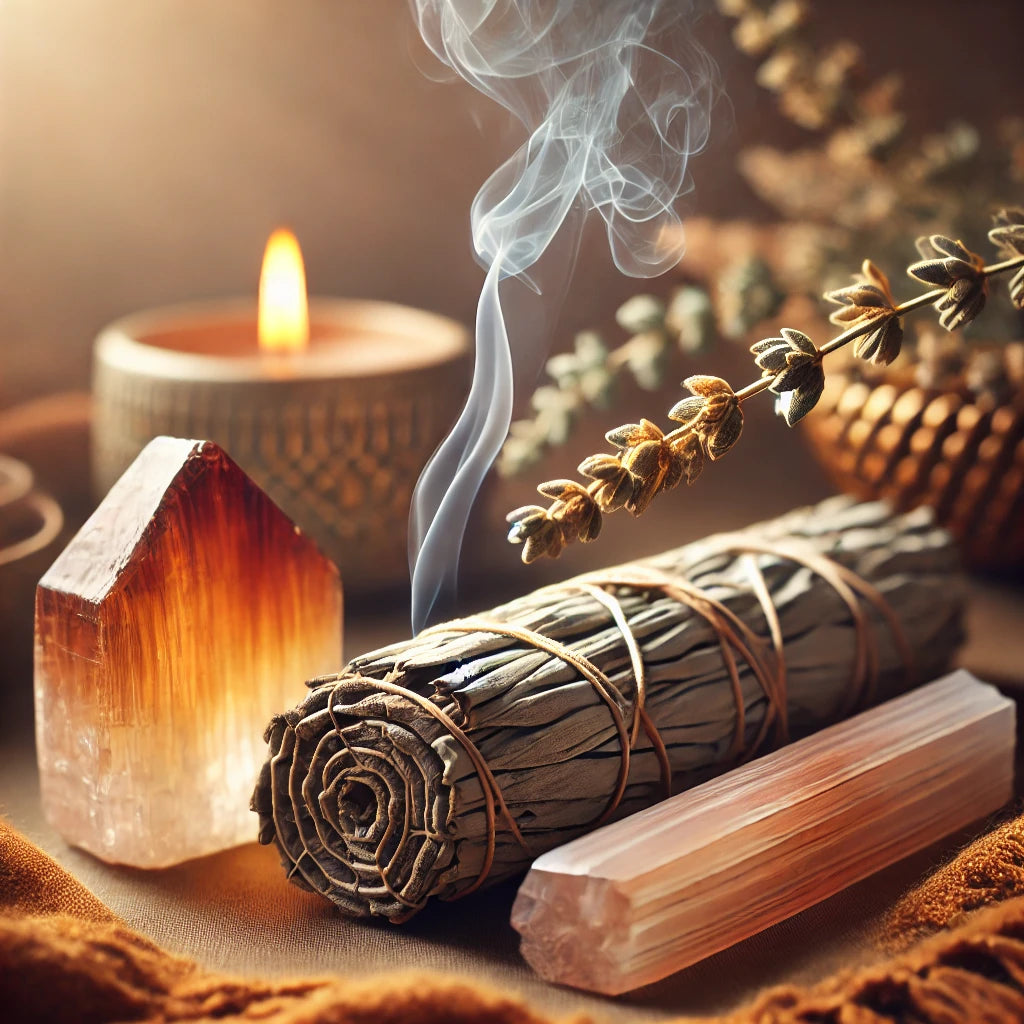 Cleansing Bundle with Sage, Palo Santo, and Selenite, weighing 250g, for spiritual cleansing and healing.