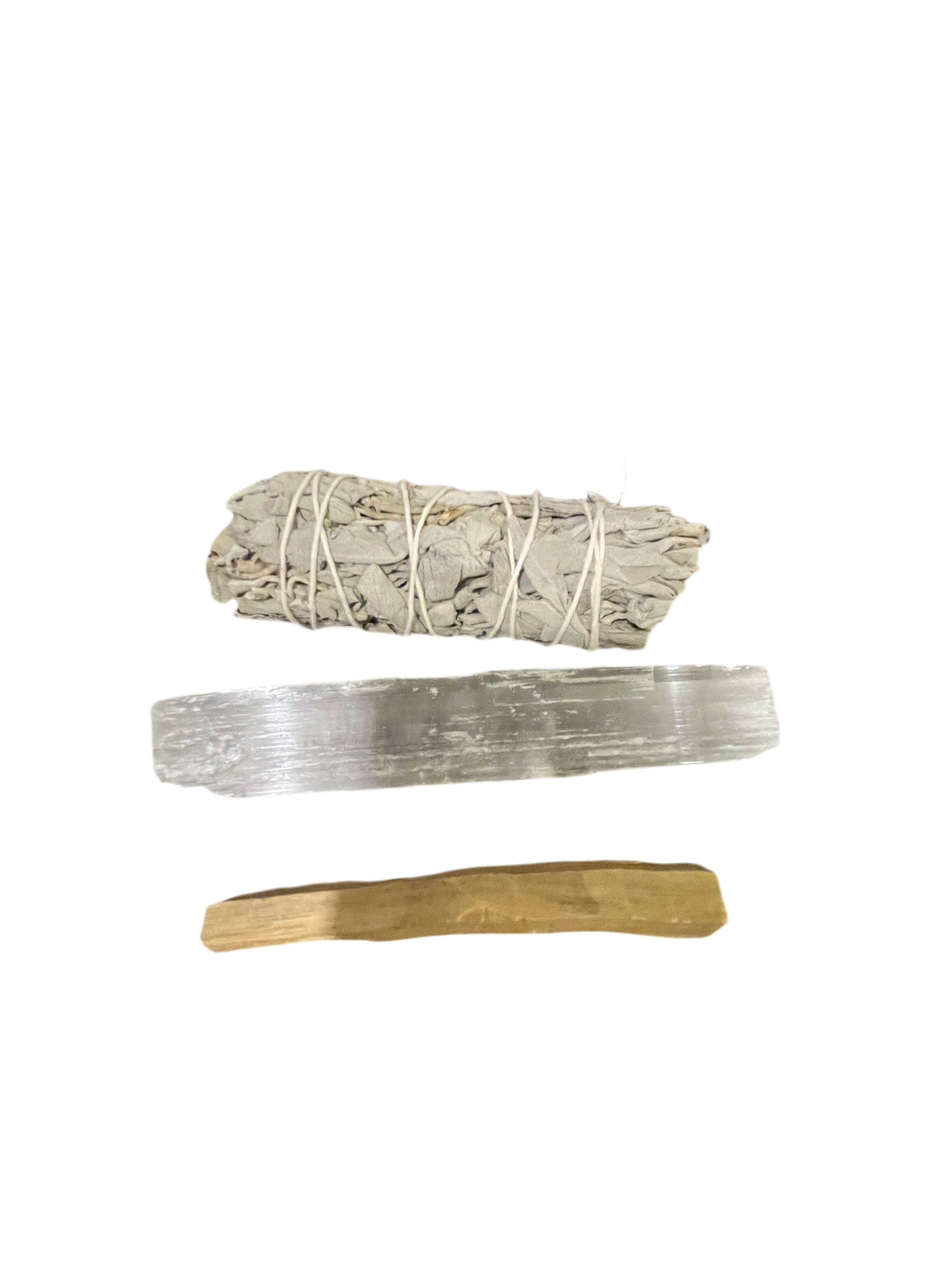 Cleansing Bundle with Sage, Palo Santo, and Selenite, weighing 250g, for spiritual cleansing and healing.