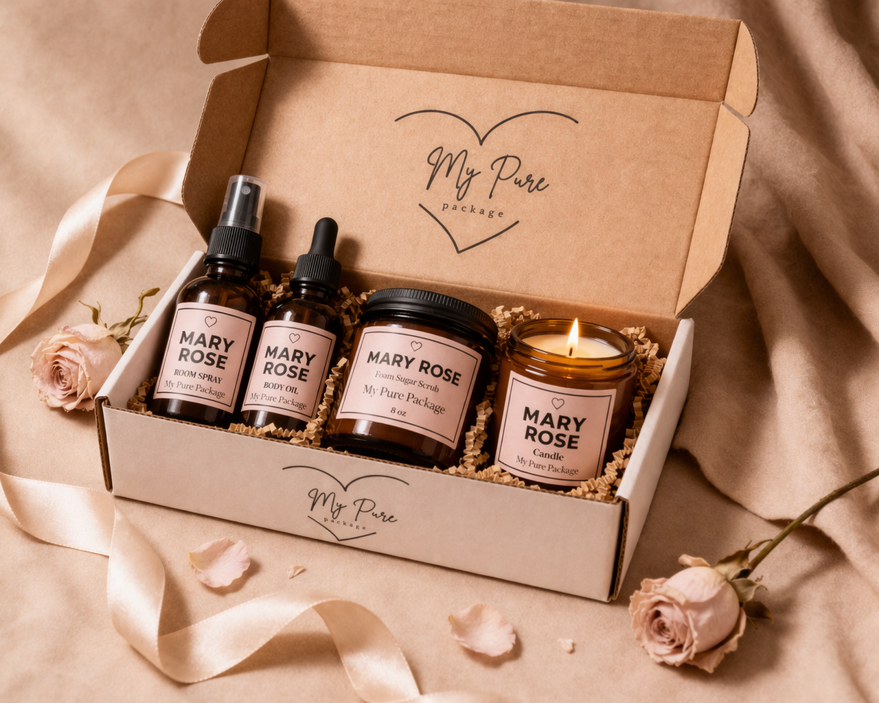 All-Natural Self-Care Gift Set – Sugar Scrub, Body Oil & Soy Candle Ritual Kit