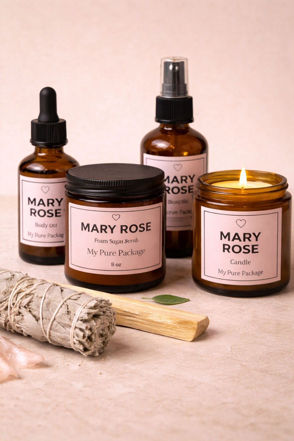 All-Natural Self-Care Gift Set – Sugar Scrub, Body Oil & Soy Candle Ritual Kit