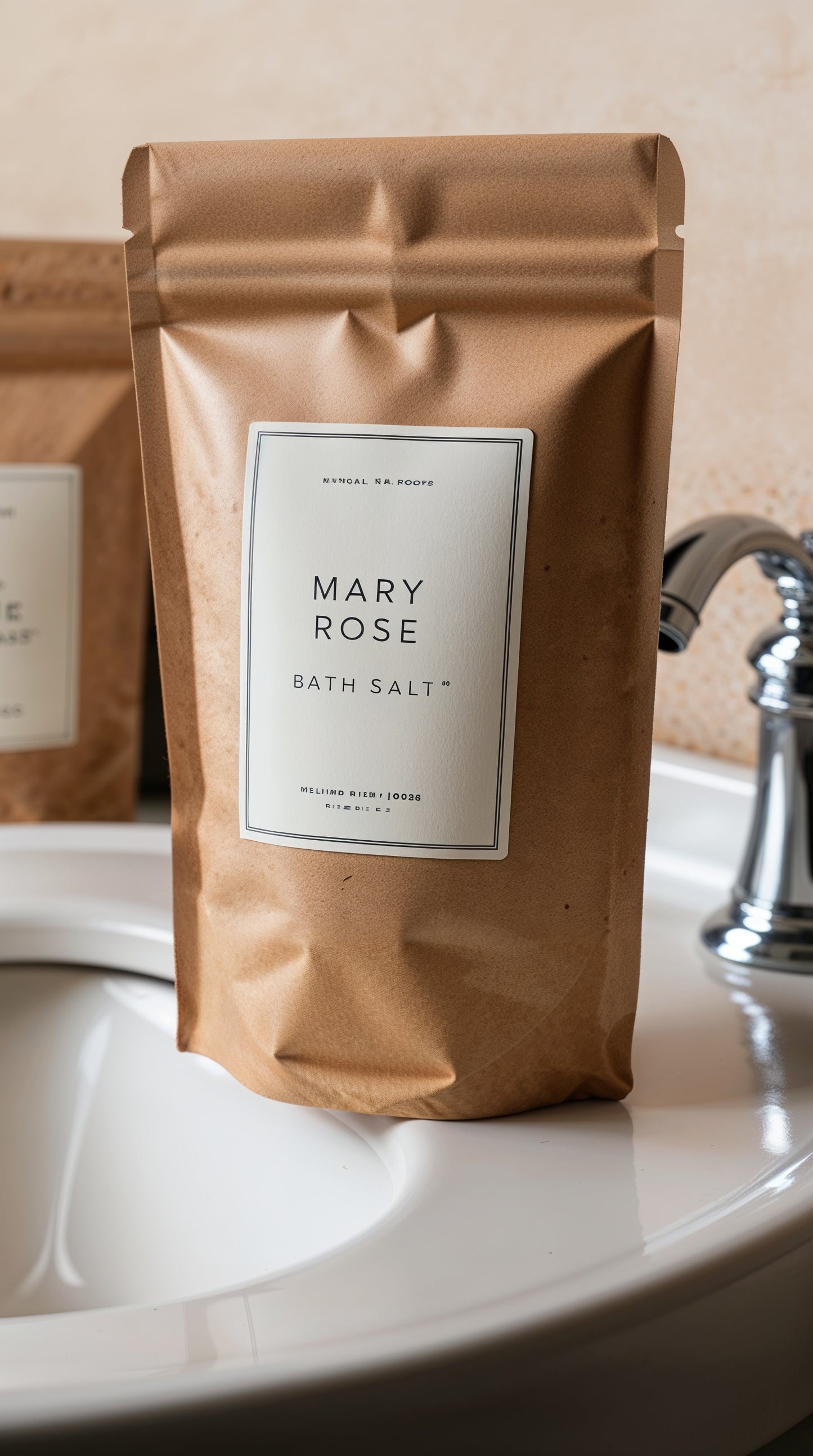 Mary Rose Rose Bath Salt with rose petals, offering a relaxing and skin-nourishing bath soak experience.