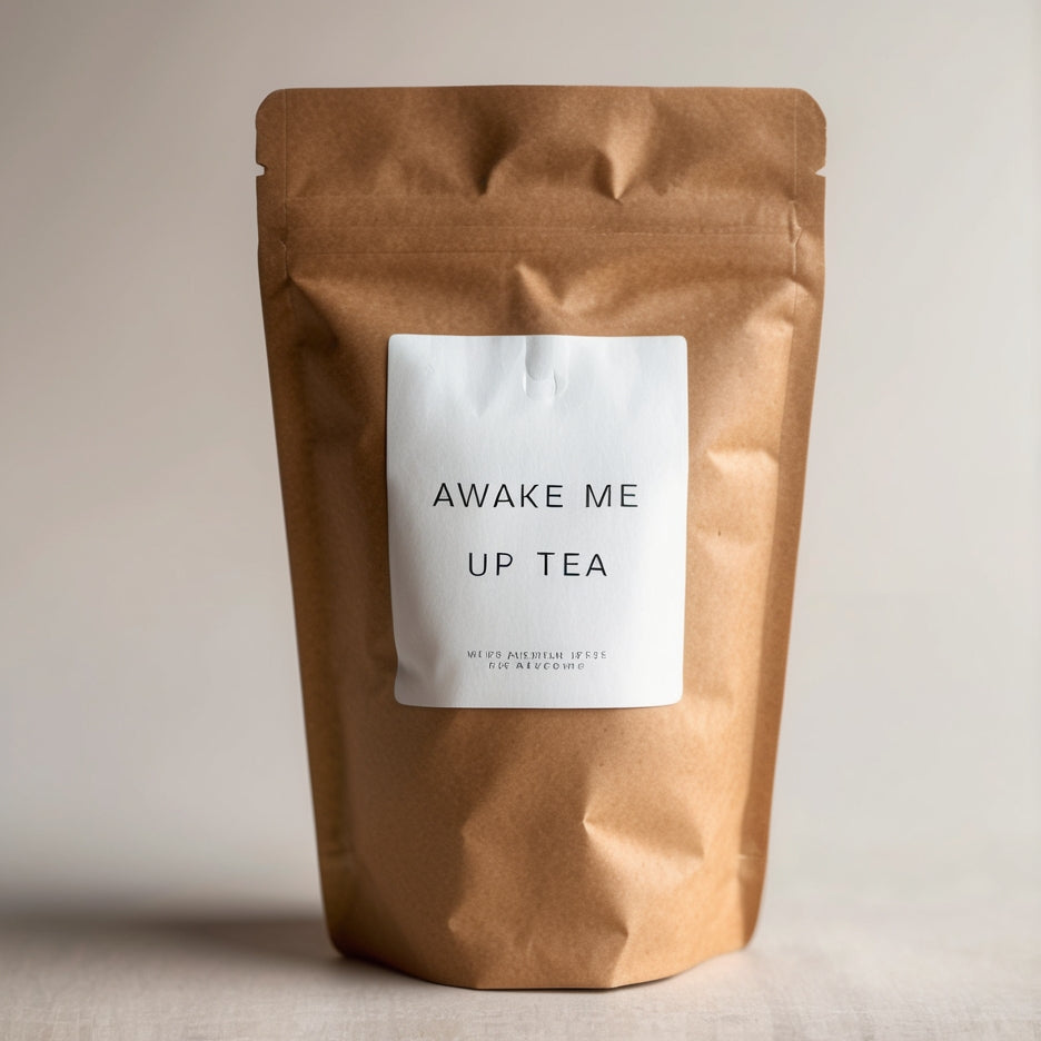 All-natural self-care gift set including Awaken Tea, bath salts, Mary Rose candle, room spray, and sage bundle arranged beautifully on a wooden surface."
